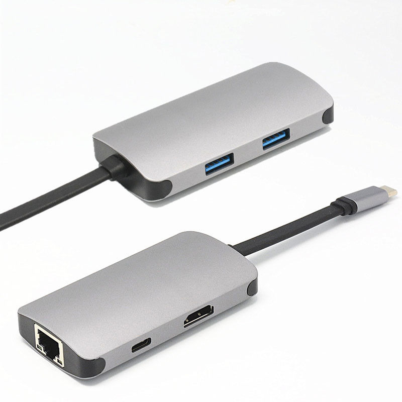 Aluminum 5 In 1 RJ45 Gigabit Ethernet Powered USB C HUB