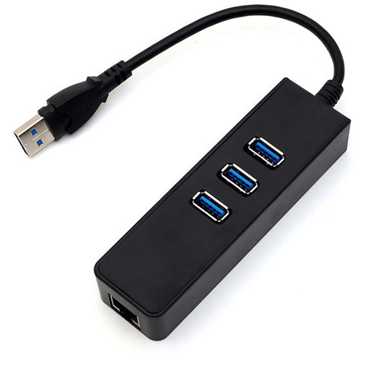 RJ45 Gigabit Ethernet Plastic ABS 3 Port USB 3.0 HUB